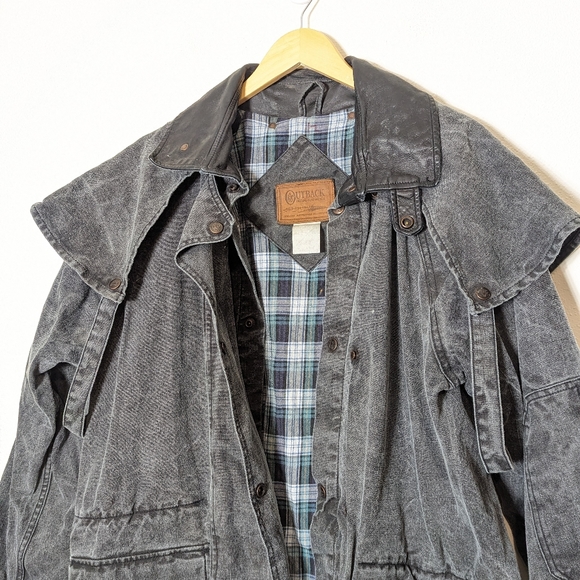 Vintage Outback Canvas Duster Coat Washed Black Western Rancher L - Picture 5 of 15